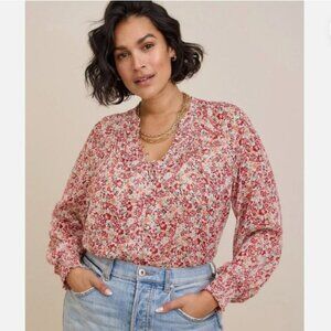 Torrid Crinkle Chiffon Smocked Blouson Sleeve Blouse, Windy Floral, Size: 2/2X